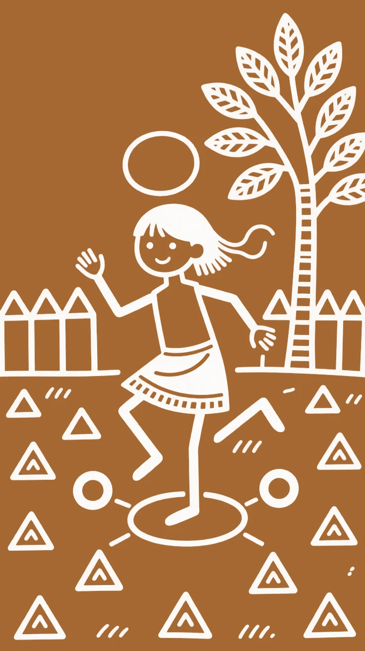 A little girl playing a traditional hopping game.