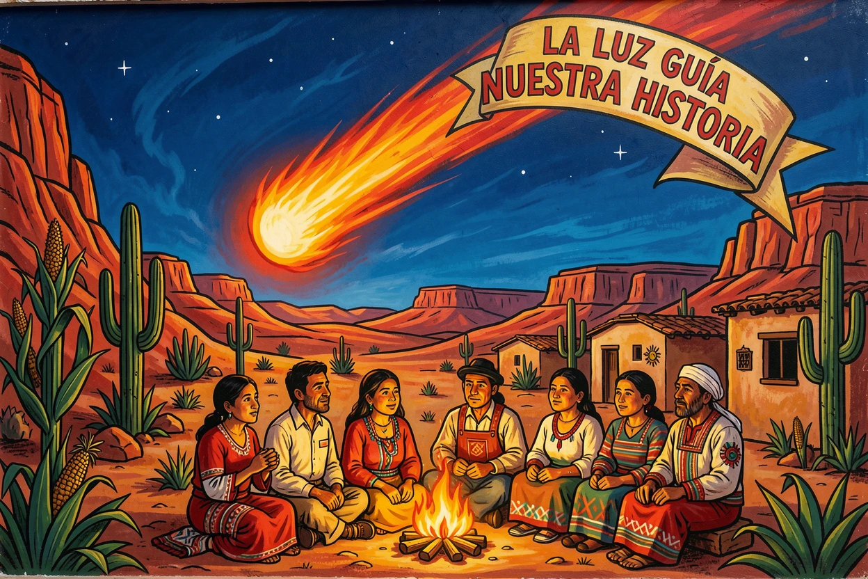 A meteor blazing across the night sky above a quiet desert