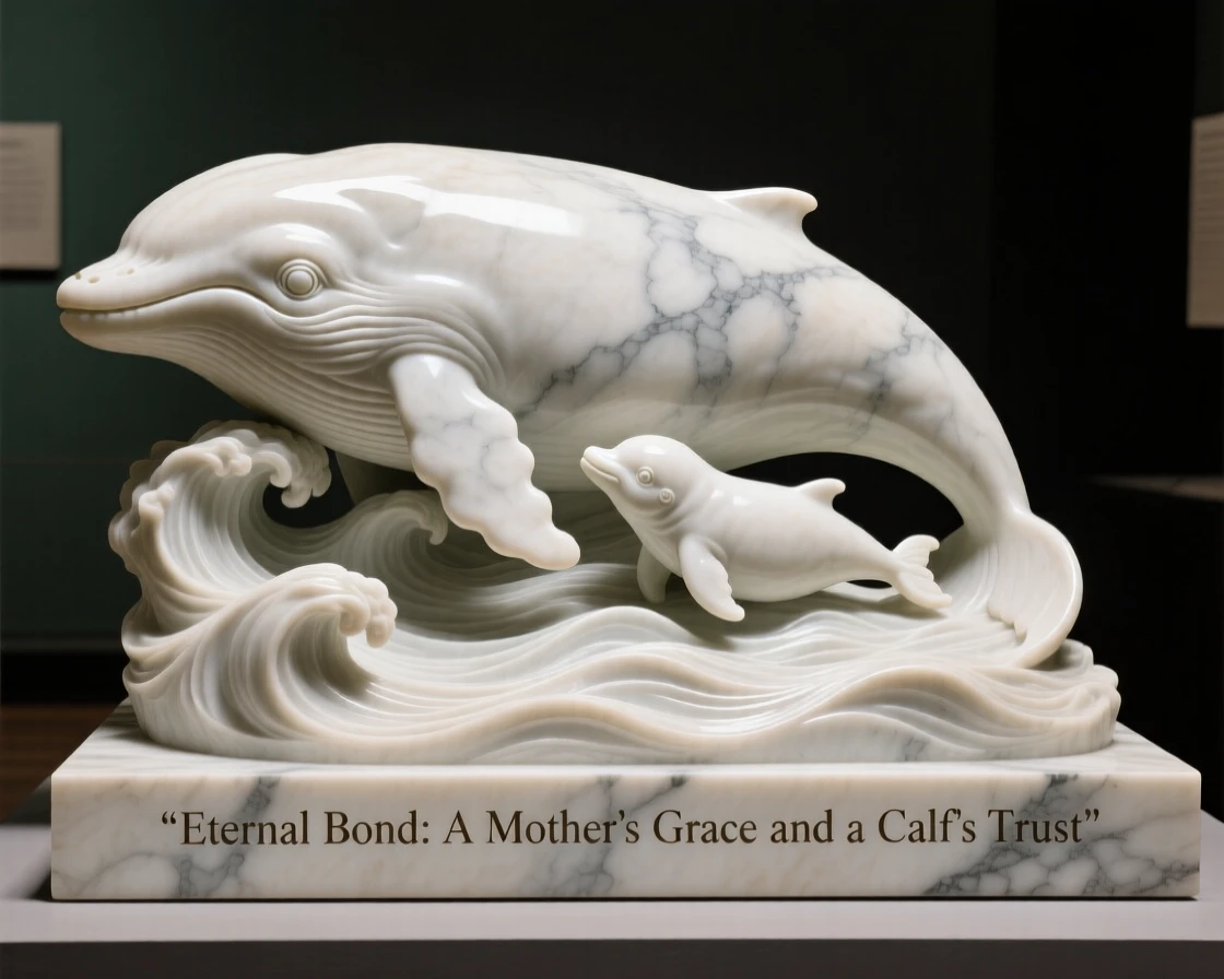 A vivid, emotionally rich scene of a mother whale swimming beside her calf, captured with cinematic depth and detail, designed to captivate and inspire