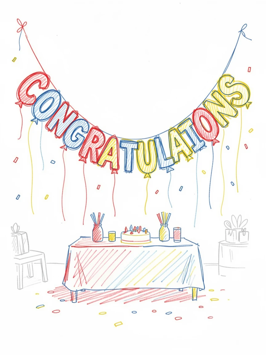 A festive graduation party with balloons spelling out congratulations