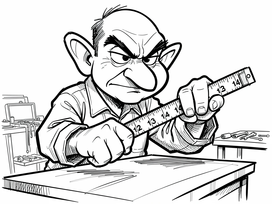 [Occupations & Hobbies] Detailed scene of a meticulous mechanic carefully measuring twice before cutting, showcasing skill and dedication