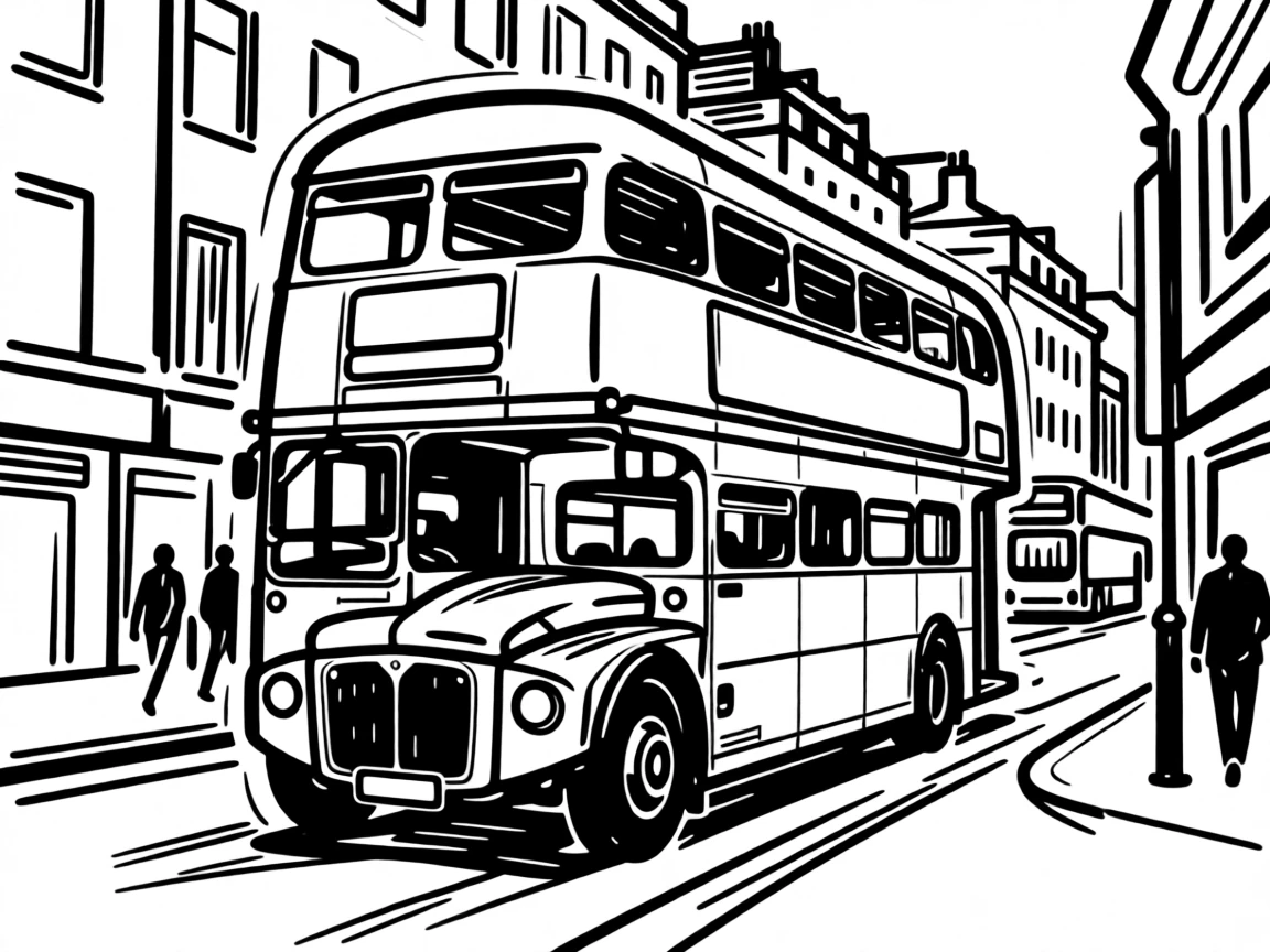 A vintage double-decker bus navigating a busy London street.