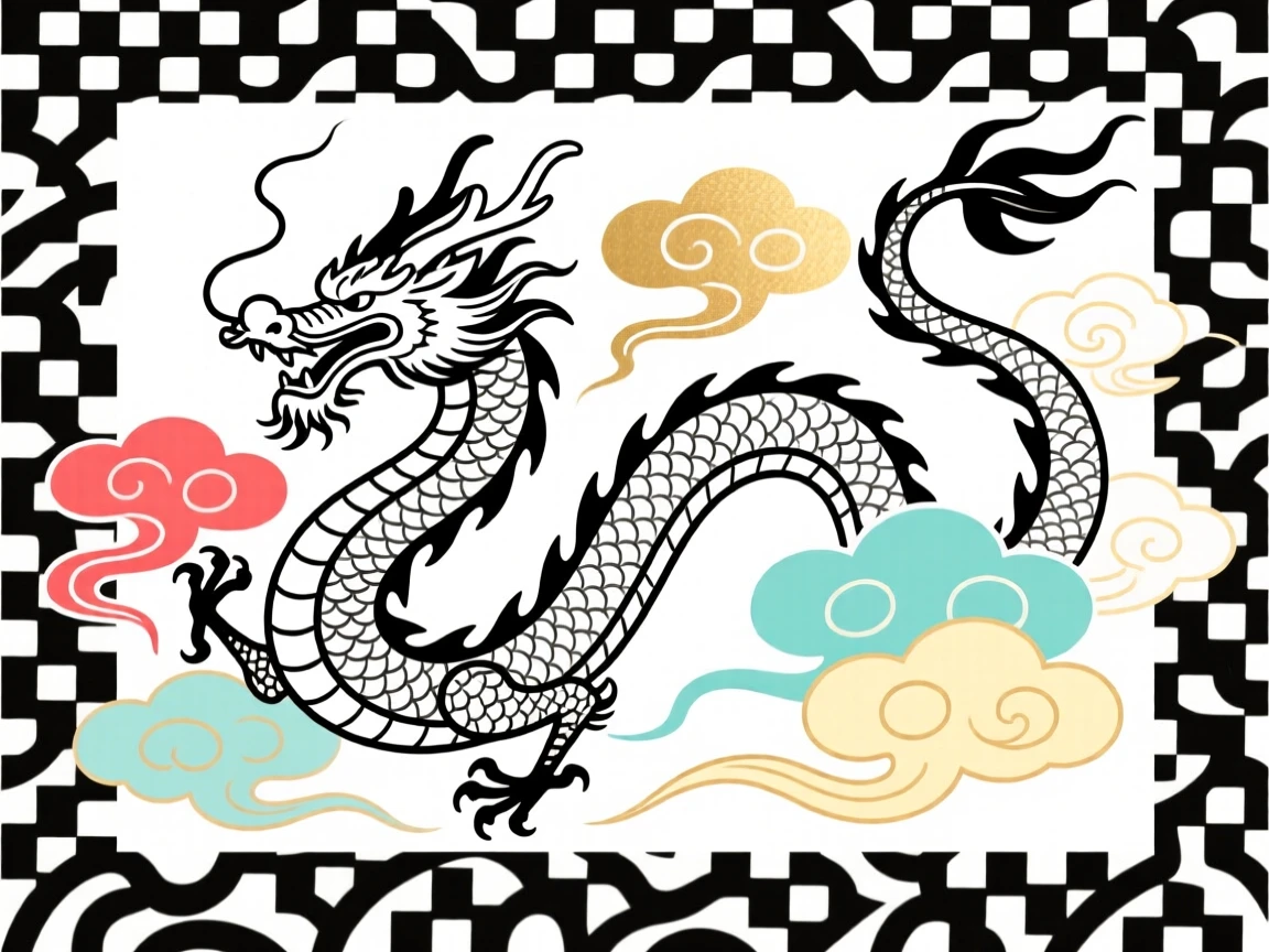 A Chinese dragon coiling through clouds during a New Year celebration.