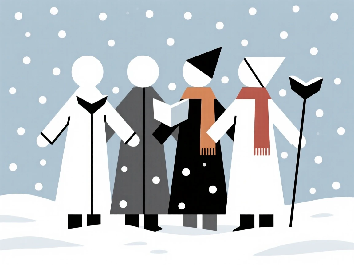 A group of carolers singing in the snow