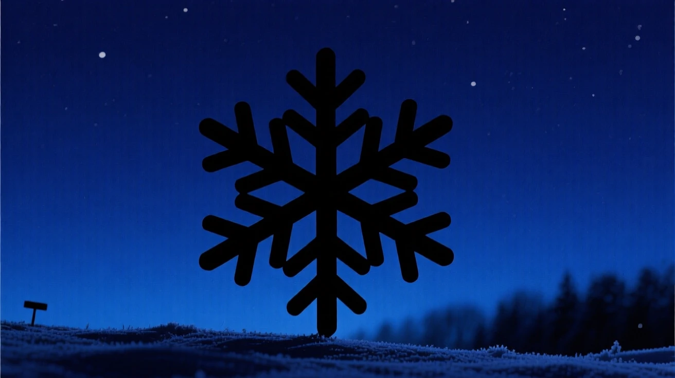A single snowflake magnified against a dark winter sky.