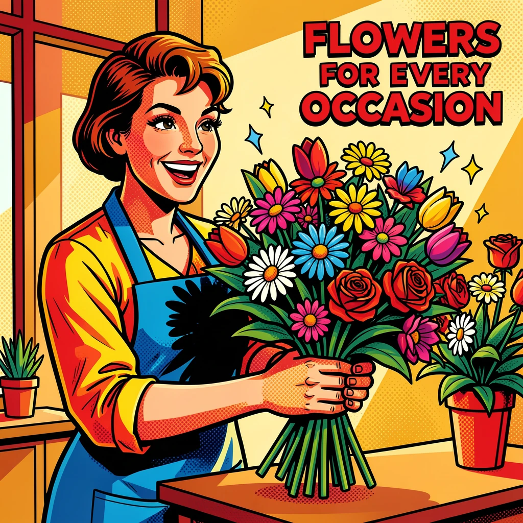 A florist arranging a lively bouquet in a sunlit shop