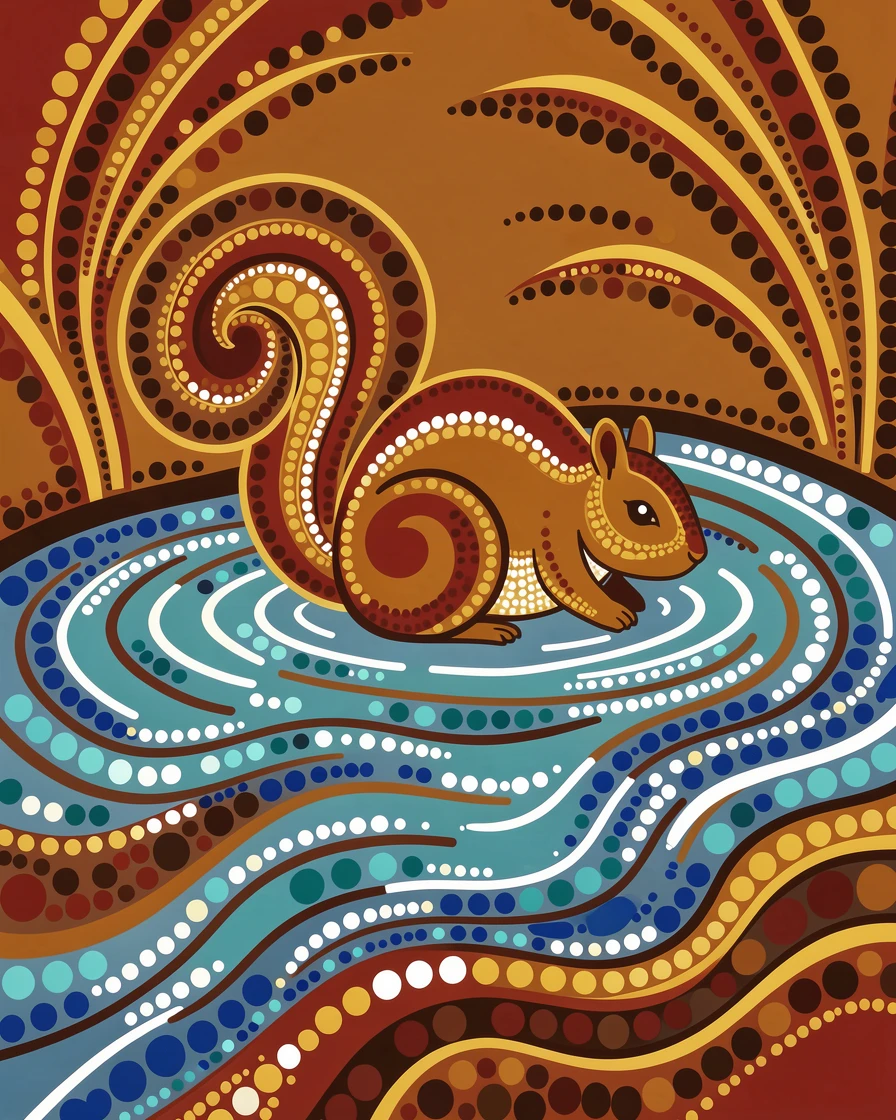 A squirrel bathing in a shallow river