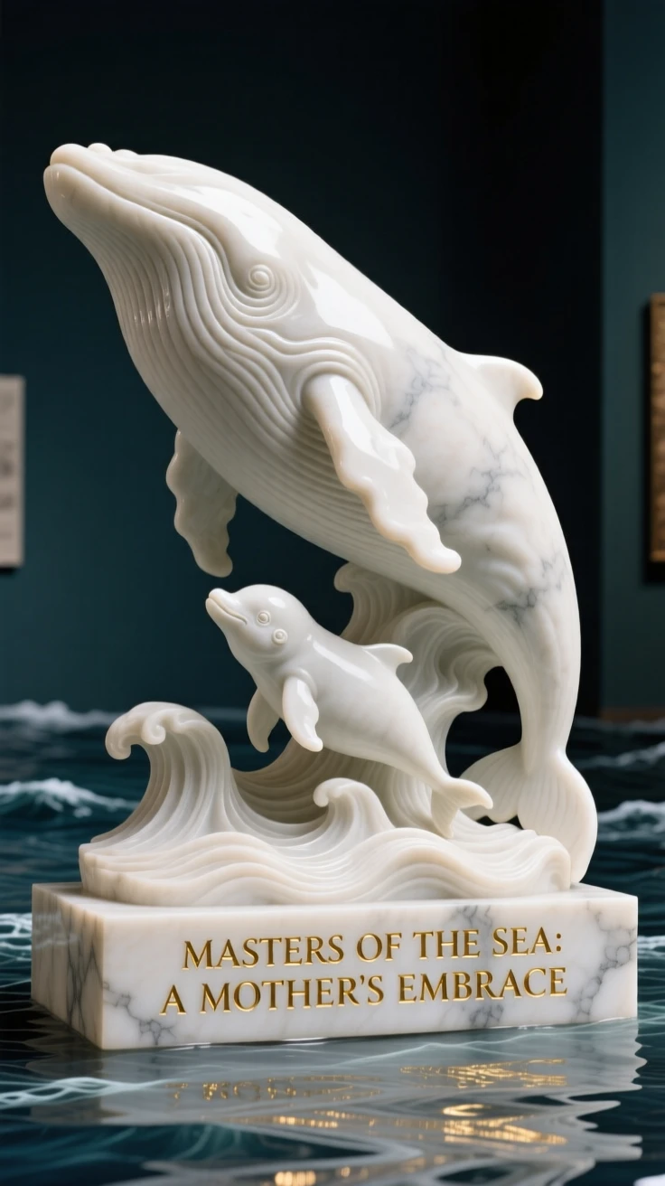 A beautifully composed image of a mother whale swimming beside her calf, captured with cinematic depth and detail, full of atmosphere and visual storytelling