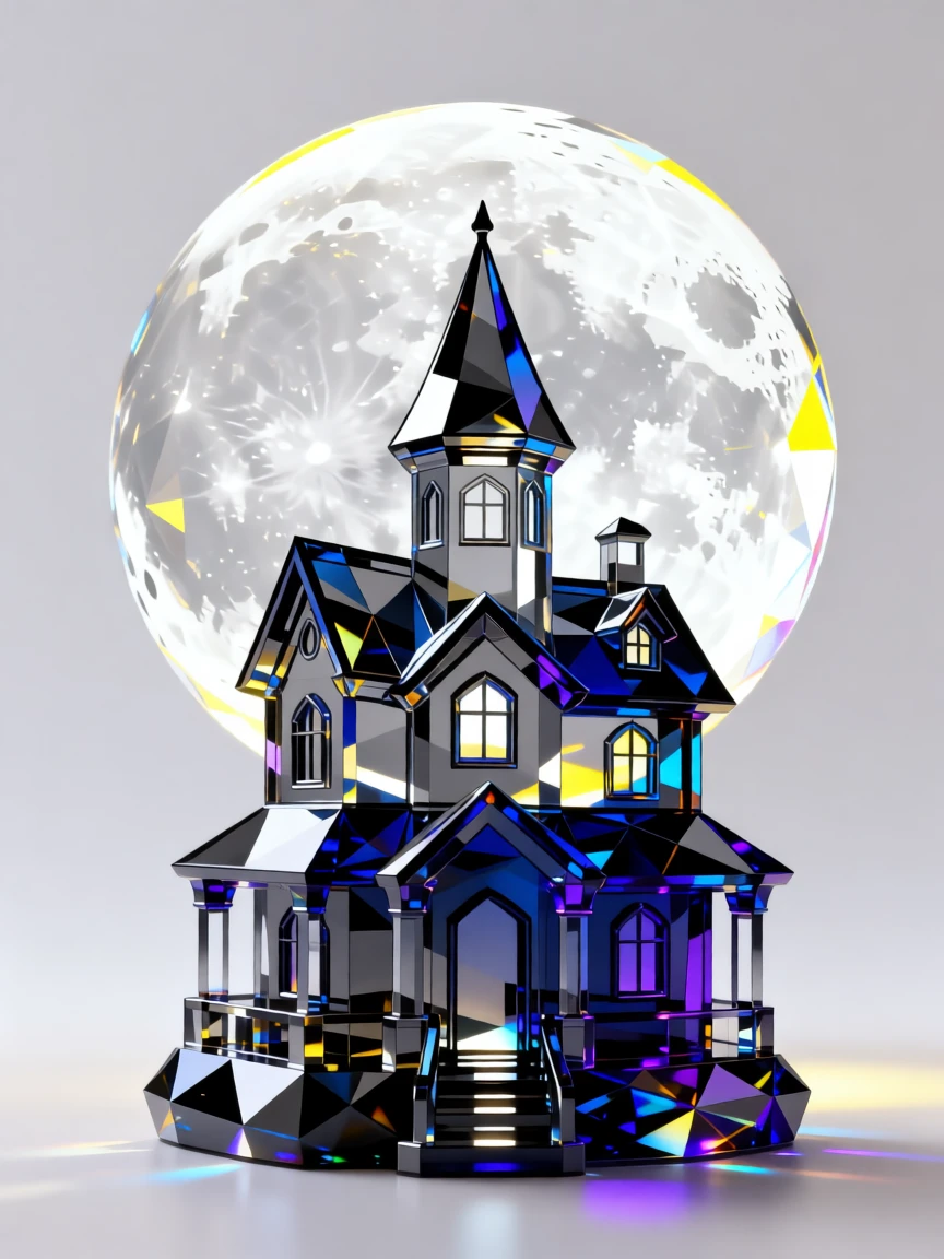 A spooky haunted house silhouette against a full moon on Halloween night.