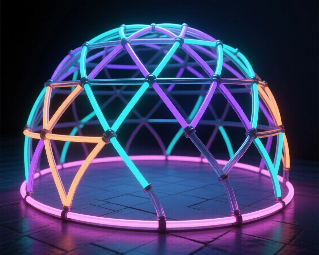 A woven lattice dome enclosing a small circular courtyard.