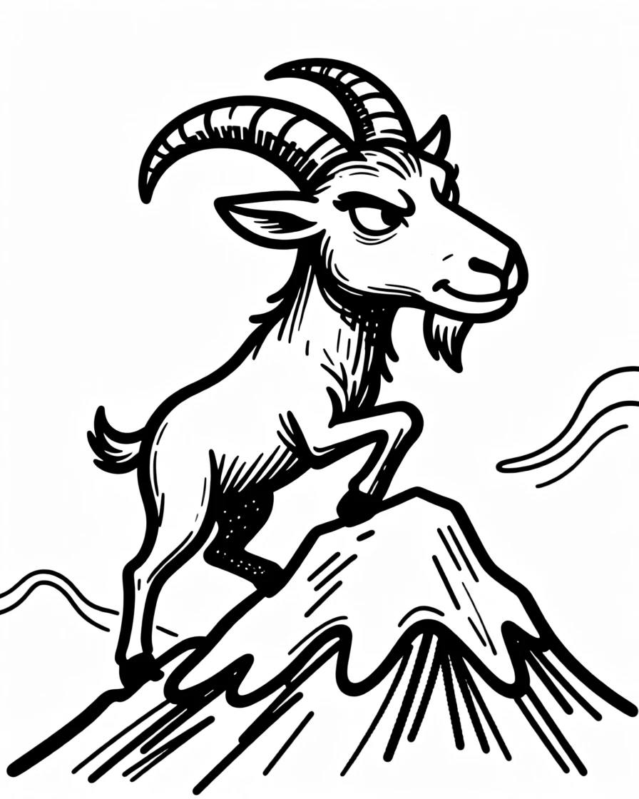 A Capricorn archetype: a determined mountain goat climbing steadily toward a snowy summit.