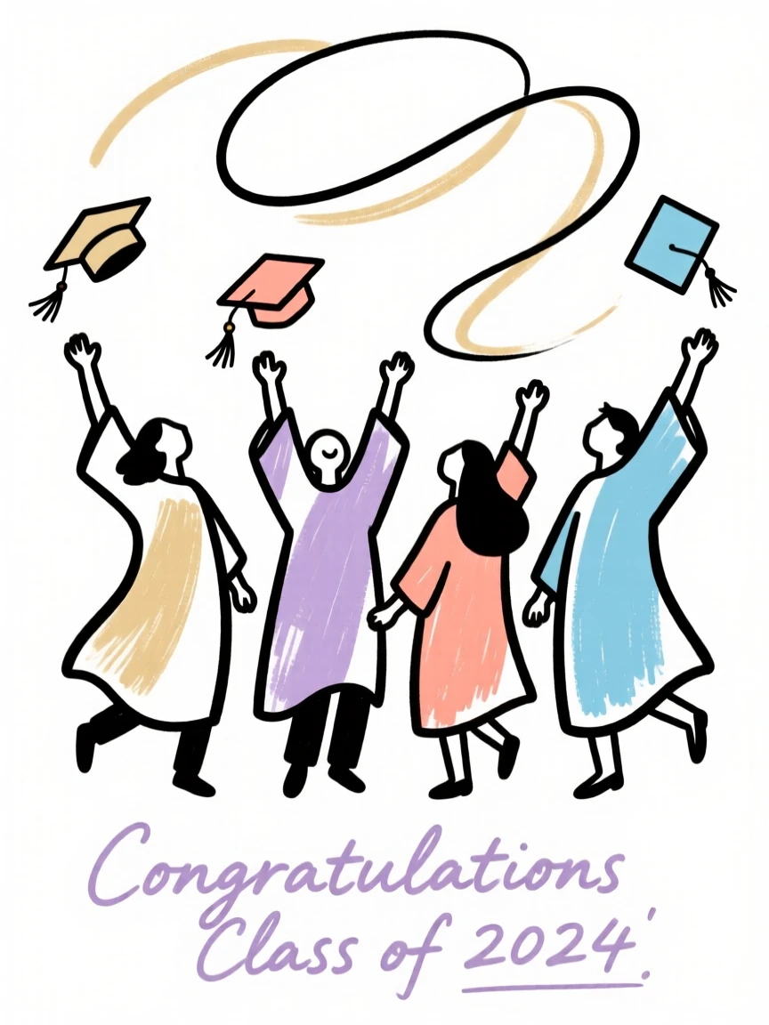 A graduation ceremony with caps thrown
