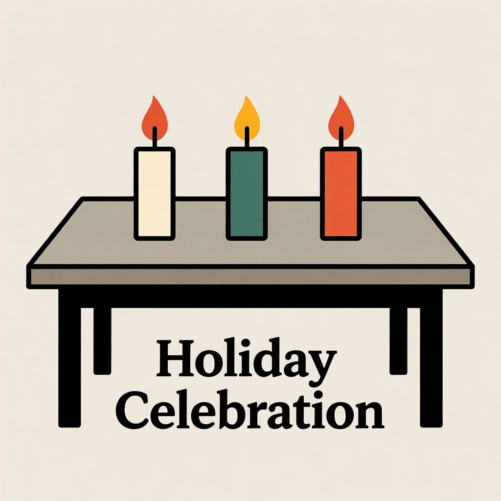 A table with candles lit for a holiday celebration