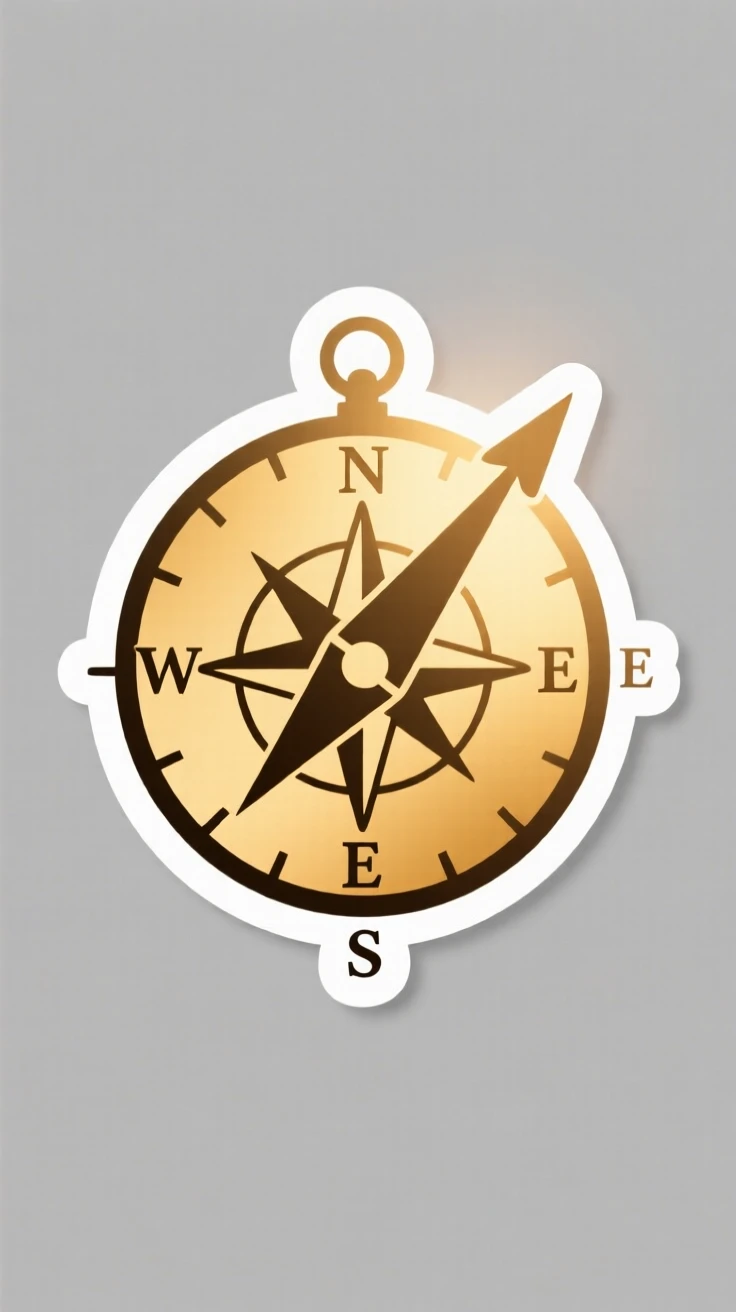 A softly triumphant scene of a compass pointing steadily toward true north, bathed in warm golden light, representing a new beginning.