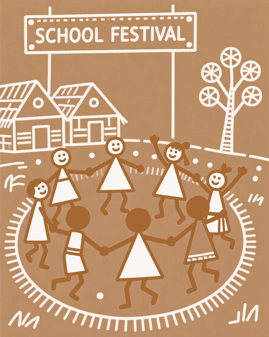 A group of children on a school break dancing joyfully during a festival.