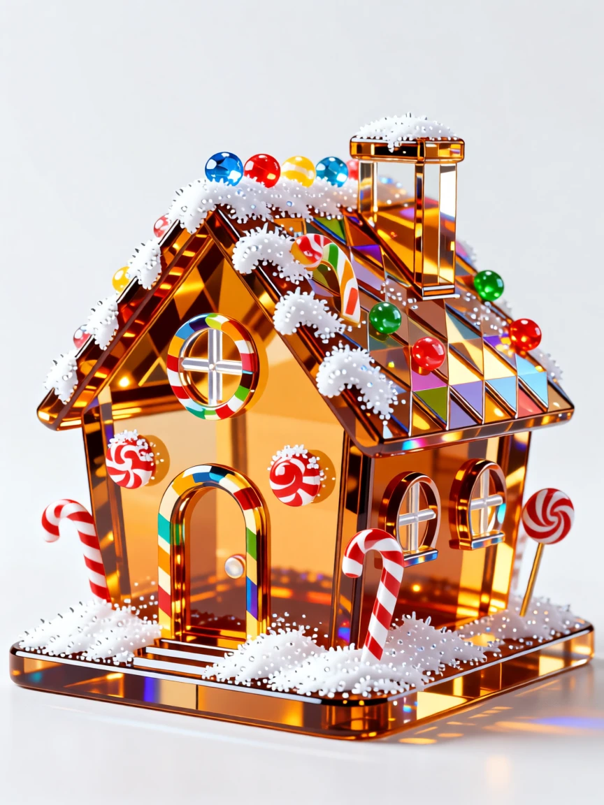 A festive gingerbread house covered in candy decorations and powdered sugar snow.