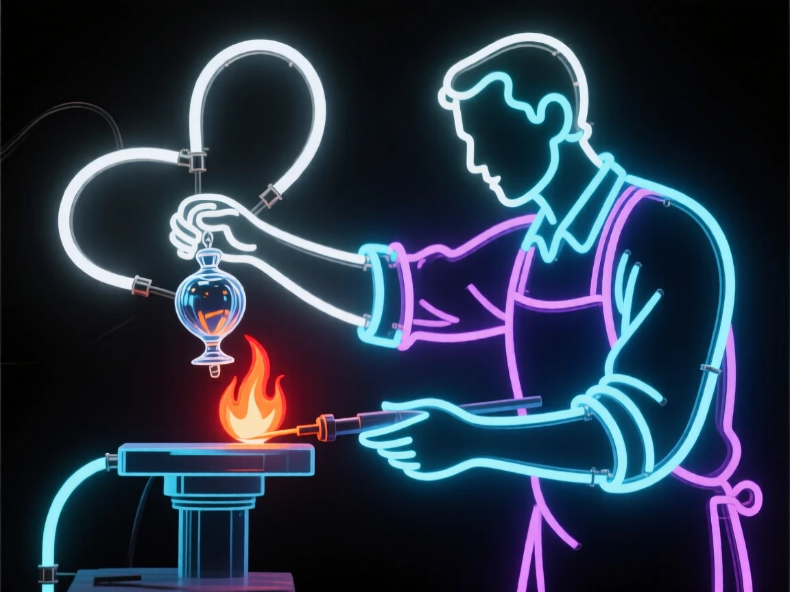 A glass artist shaping a delicate ornament over an open flame.