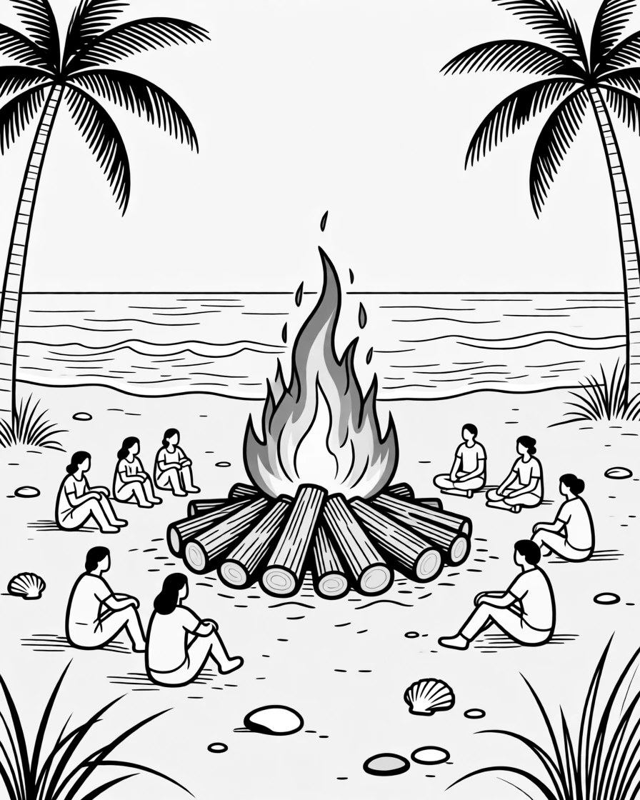 A summer solstice bonfire celebration on a beach