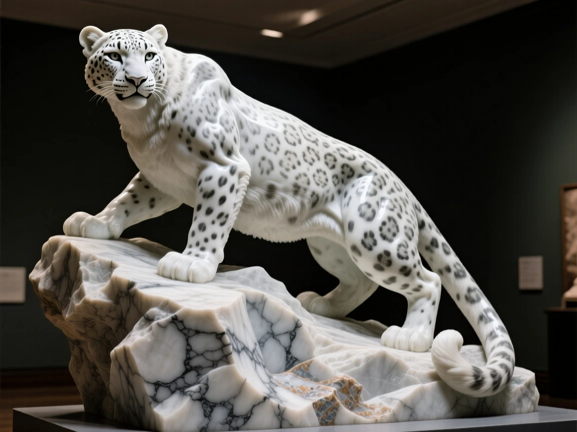 A vivid, emotionally rich scene of a snow leopard perched on a rocky outcrop, captured with cinematic depth and detail, designed to captivate and inspire