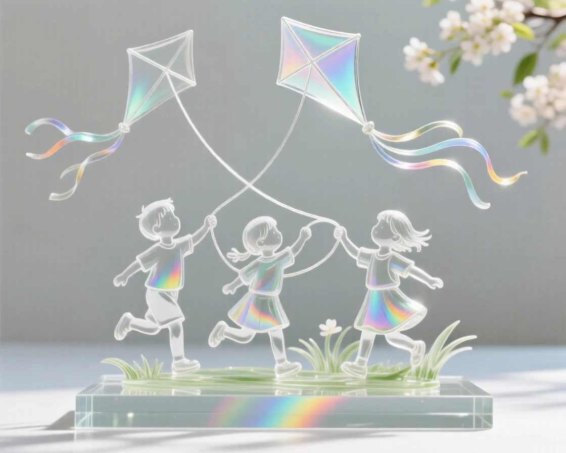 As the first blossoms of spring begin to open, children flying kites together on a breezy spring afternoon