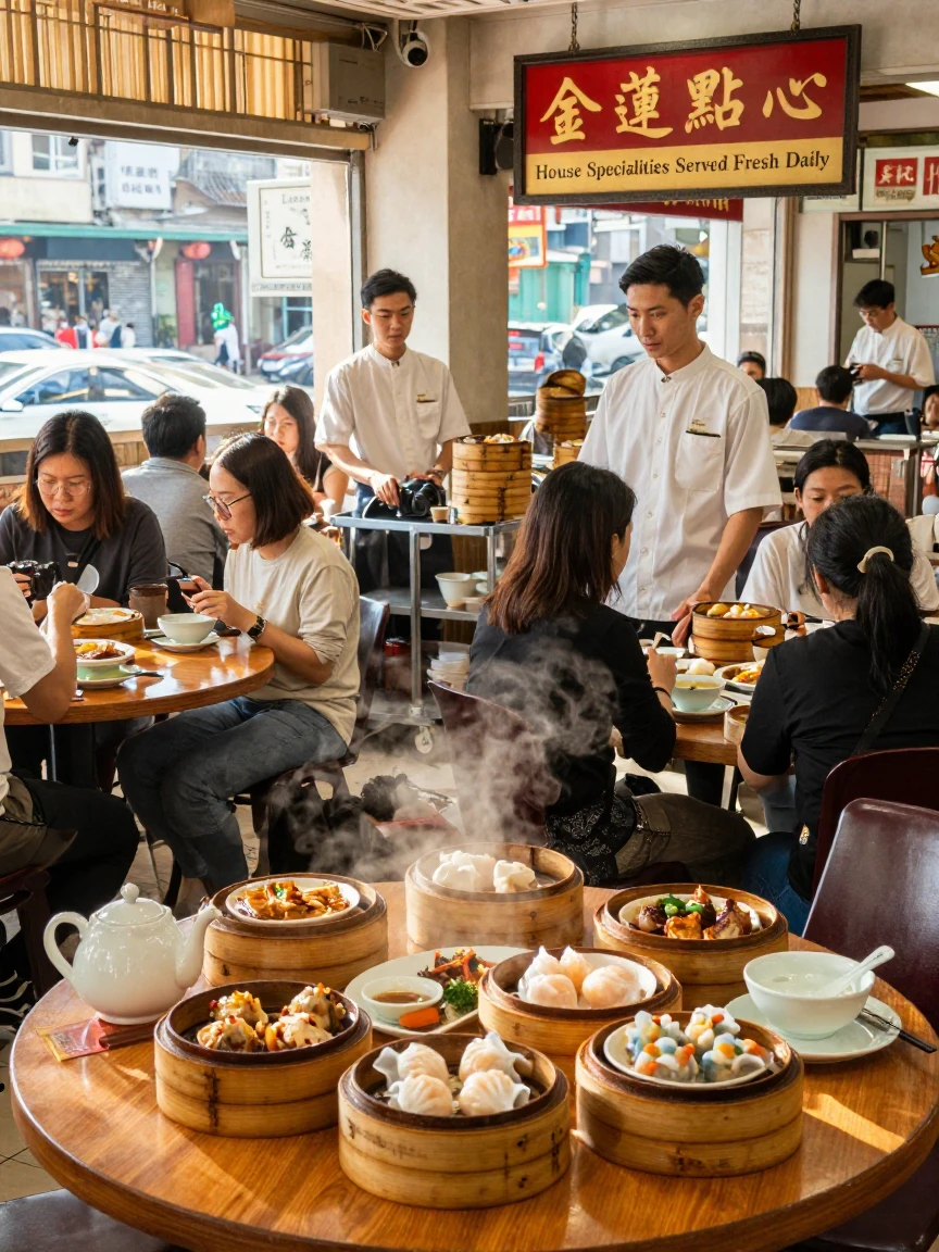 A Hong Kong dim sum restaurant bustling with carts