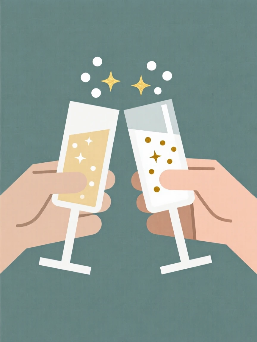A pair of hands toasting with sparkling drinks
