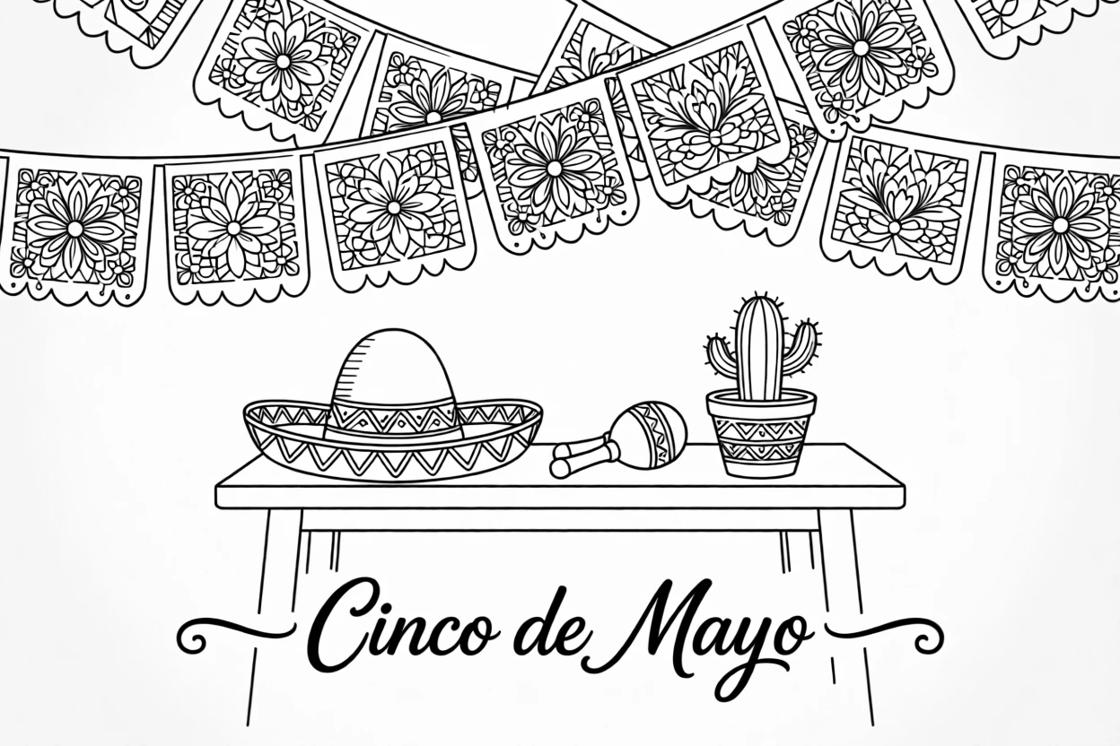 A Cinco de Mayo celebration with papel picado banners