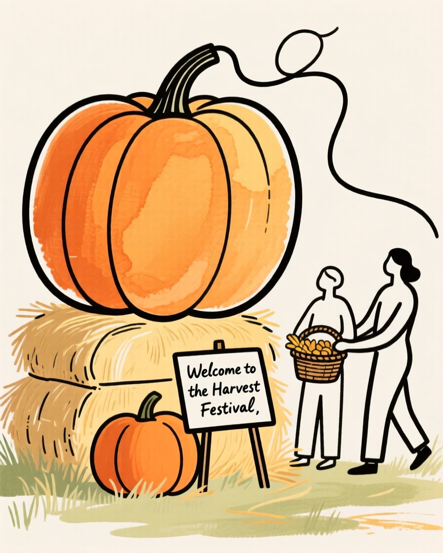 A harvest festival with pumpkins and hay bales