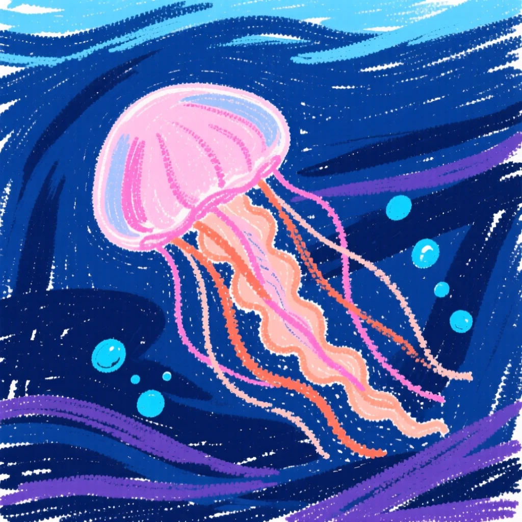 A jellyfish pulsing gently through deep indigo water.
