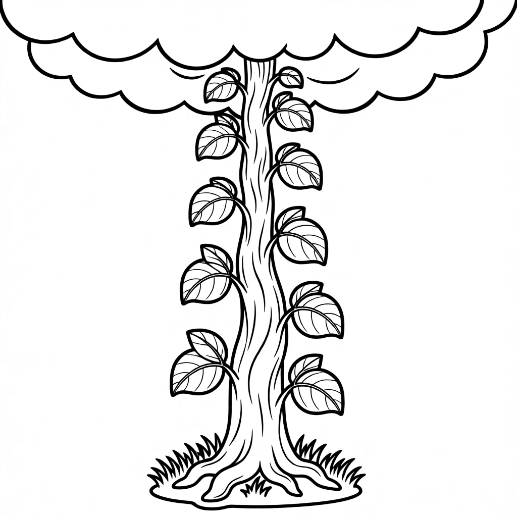 A magic beanstalk growing tall into the clouds