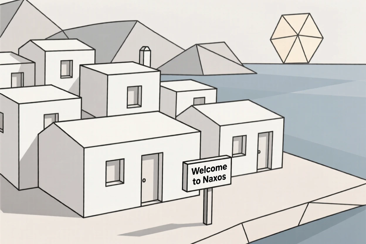 A Greek island village of white-washed buildings