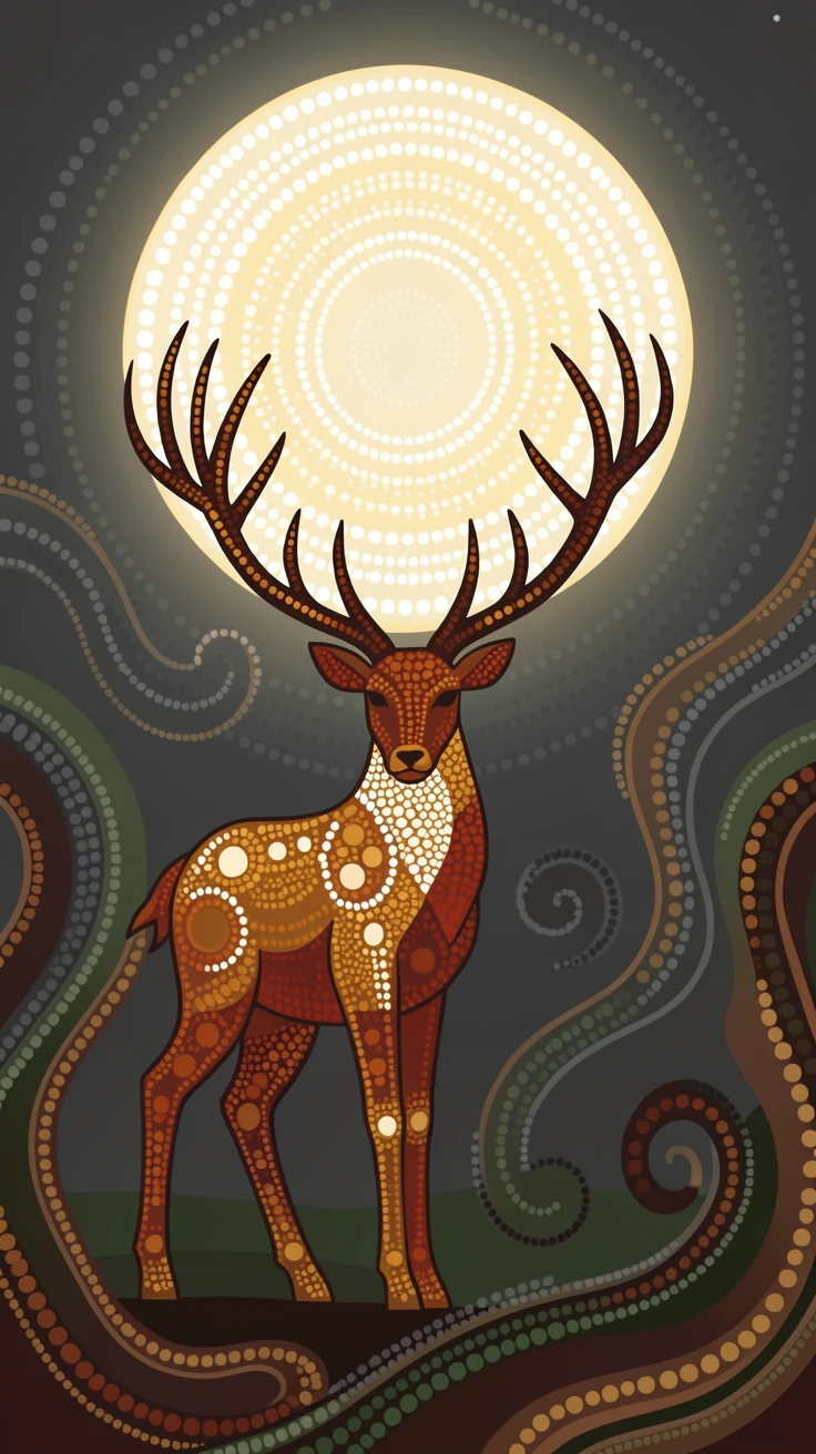 A celestial stag illuminated beneath a full moon