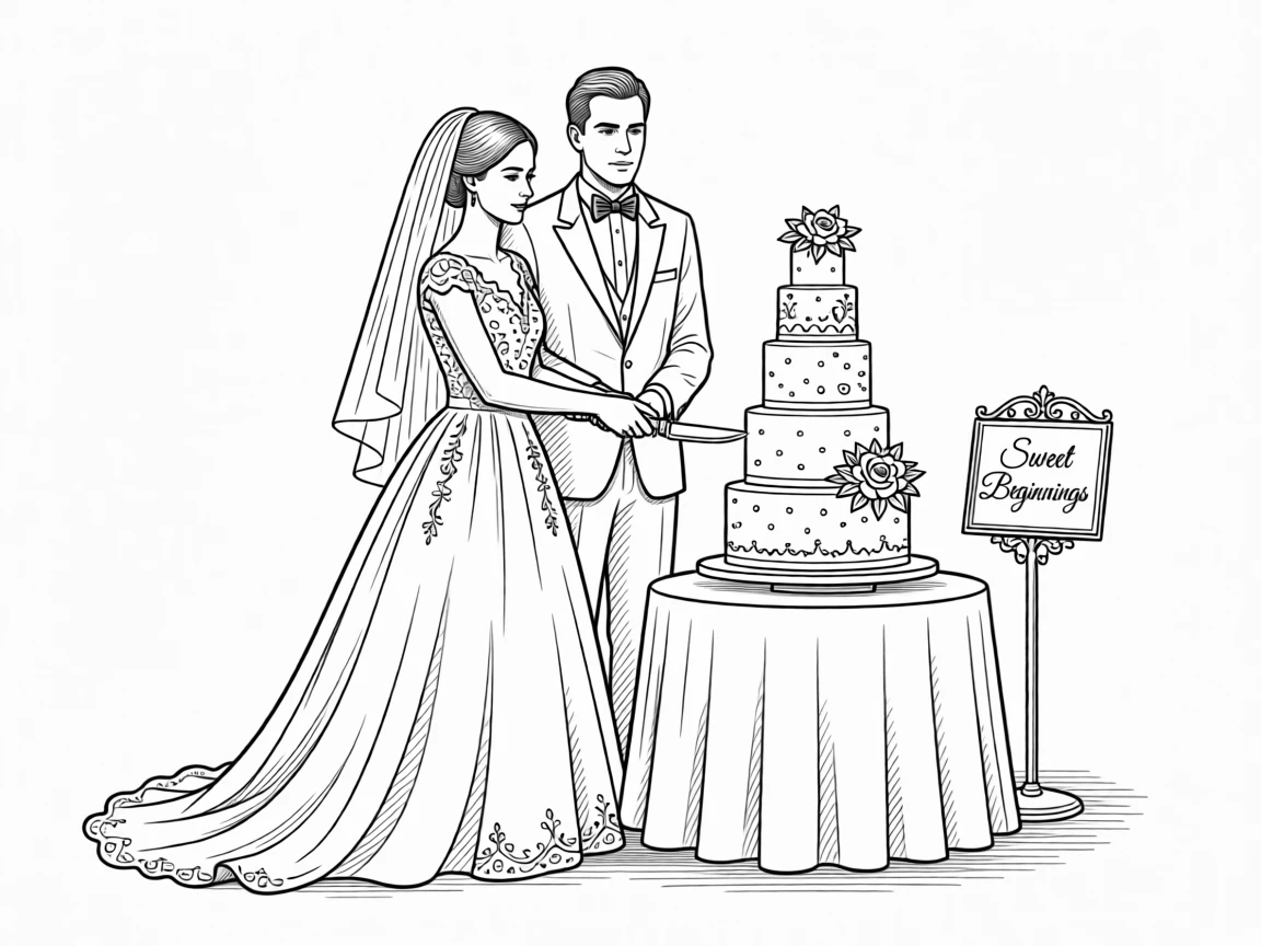 A traditional wedding cake cutting ceremony