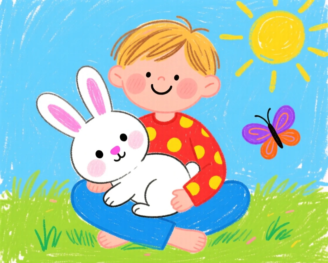 A small white rabbit resting its head on a child's lap.