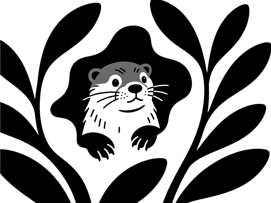 An otter peering out from behind a bush.