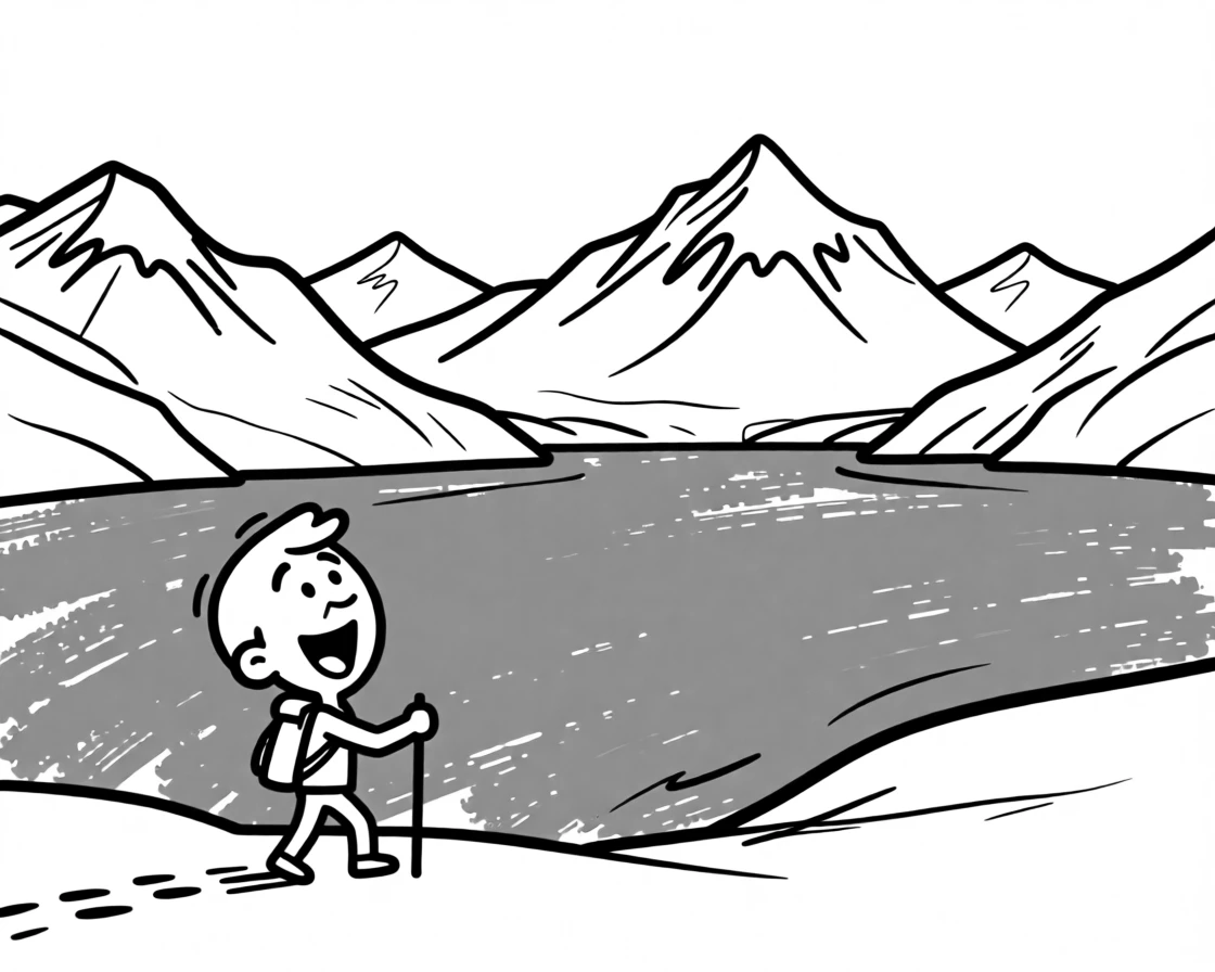 A hiker standing before a massive turquoise glacier lake ringed by snowy peaks.