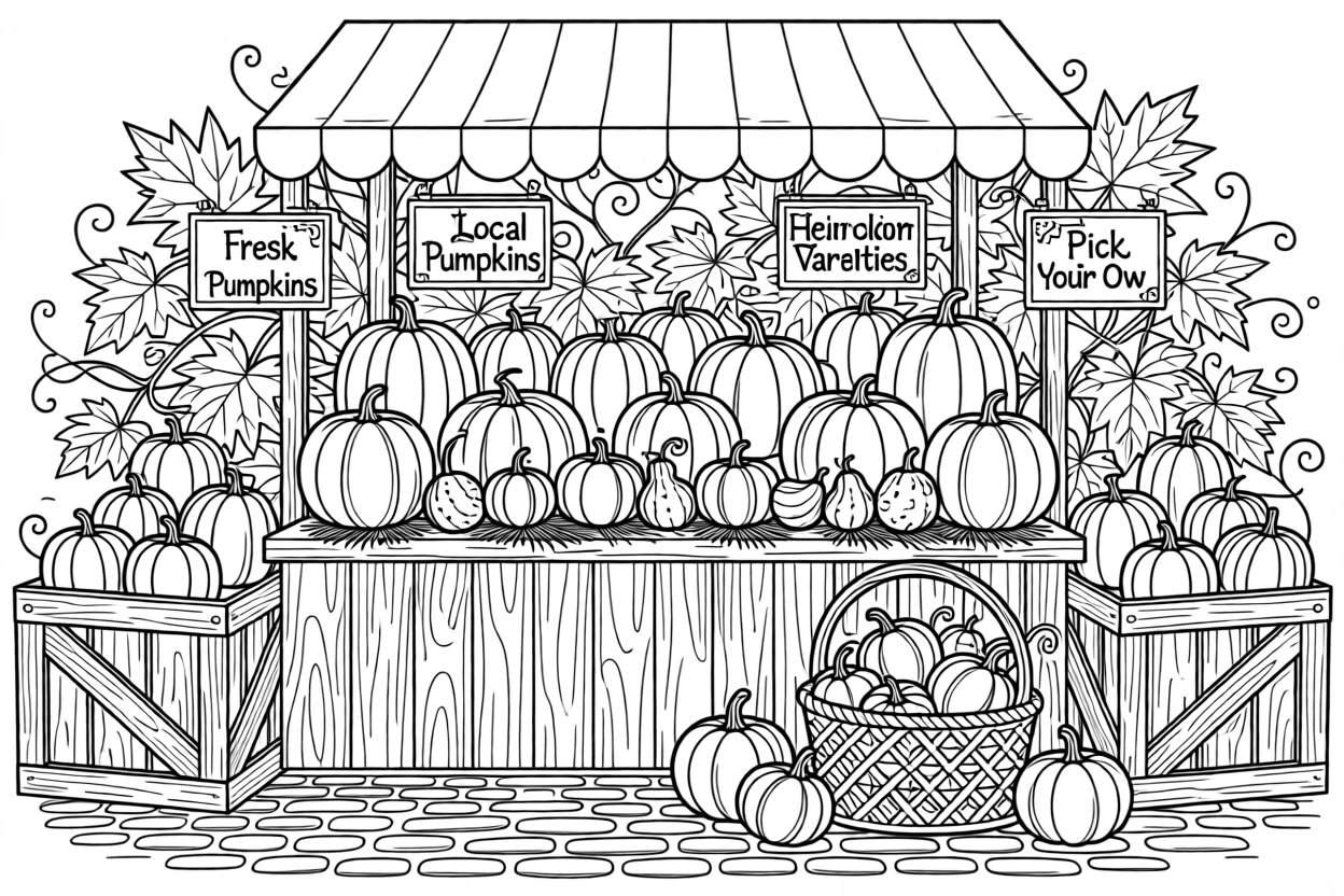A farmers market pumpkin stall stacked in every shape and color.
