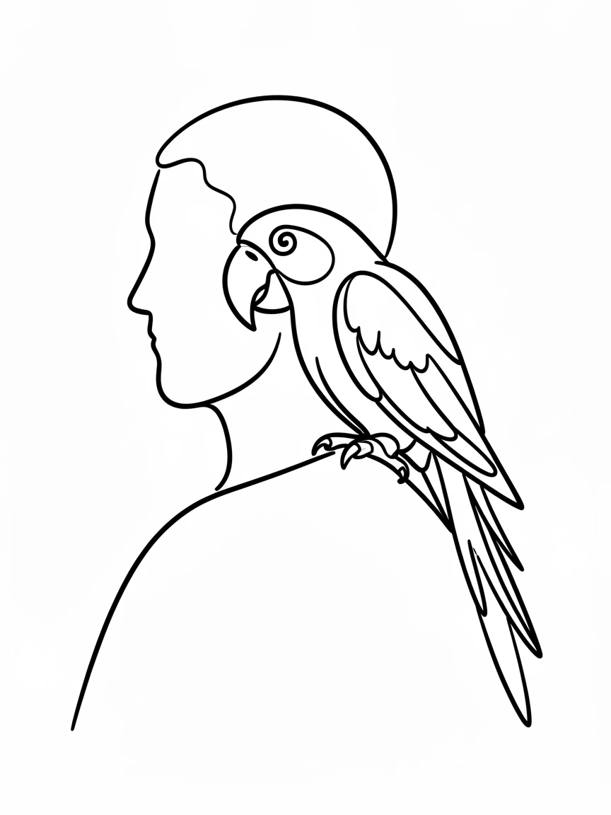A parrot with vivid plumage sitting on its owner's shoulder indoors