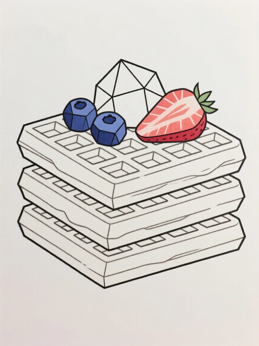 A stack of waffles topped with fresh fruit
