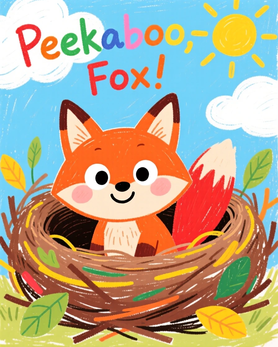 A curious fox kit peeking over the edge of its nest.