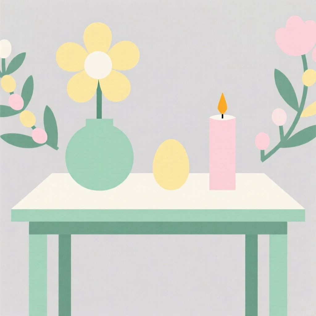 A table set with festive spring holiday decorations