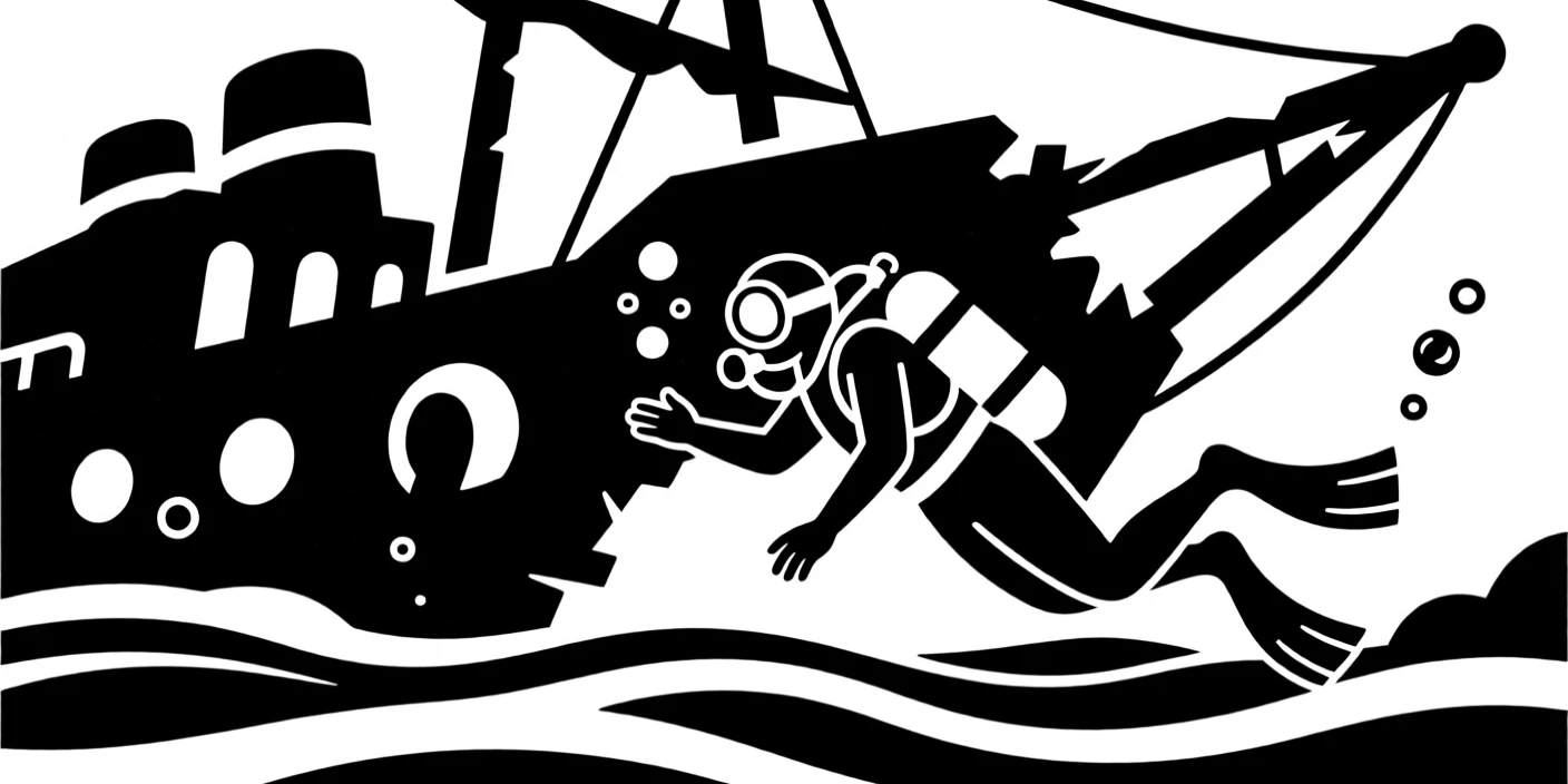 A scuba diver exploring a shipwreck.