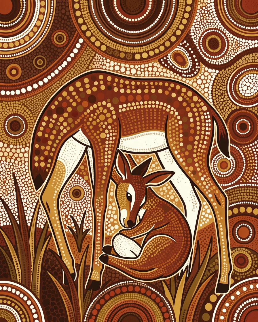 A mother antelope nuzzling her newborn