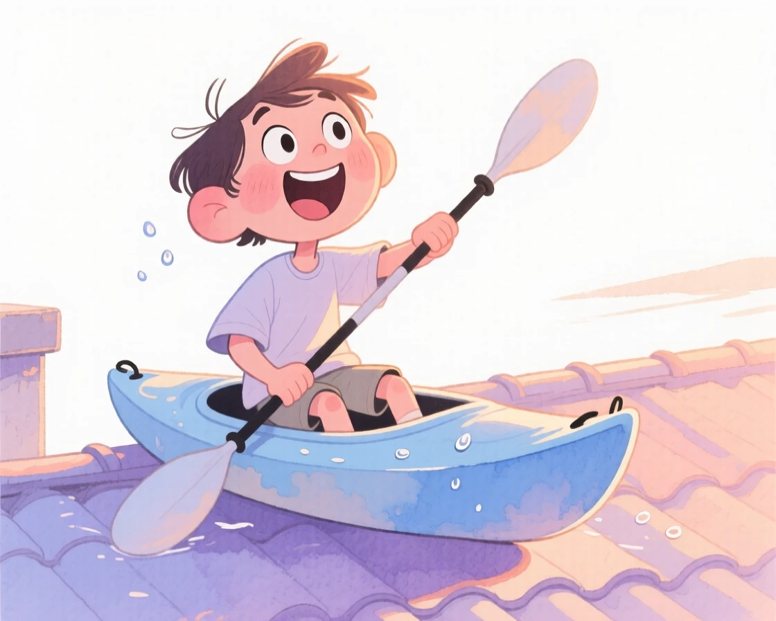 A kayaker playing passionately on a rooftop at dusk