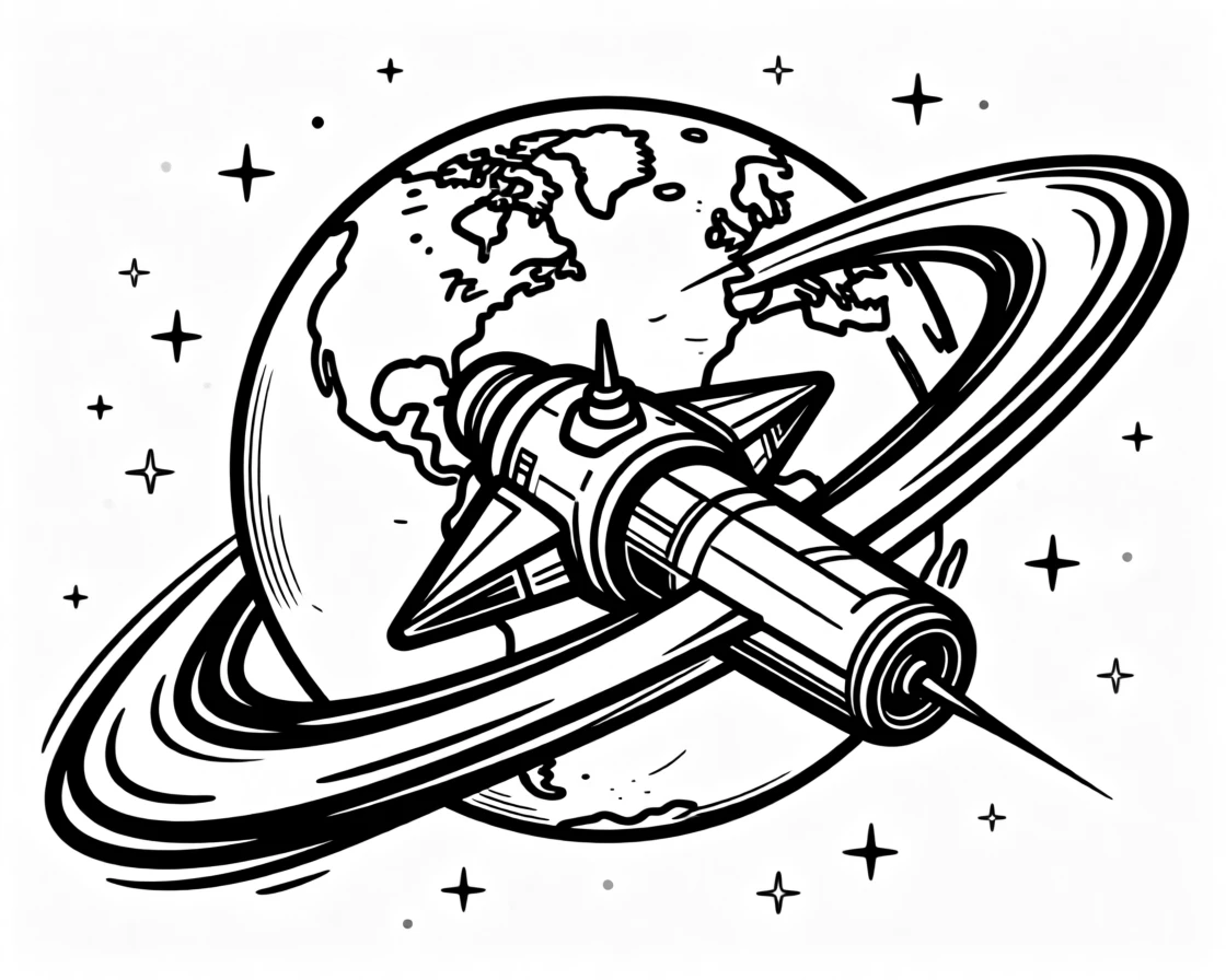 A gleaming space station orbiting Earth against a backdrop of stars.