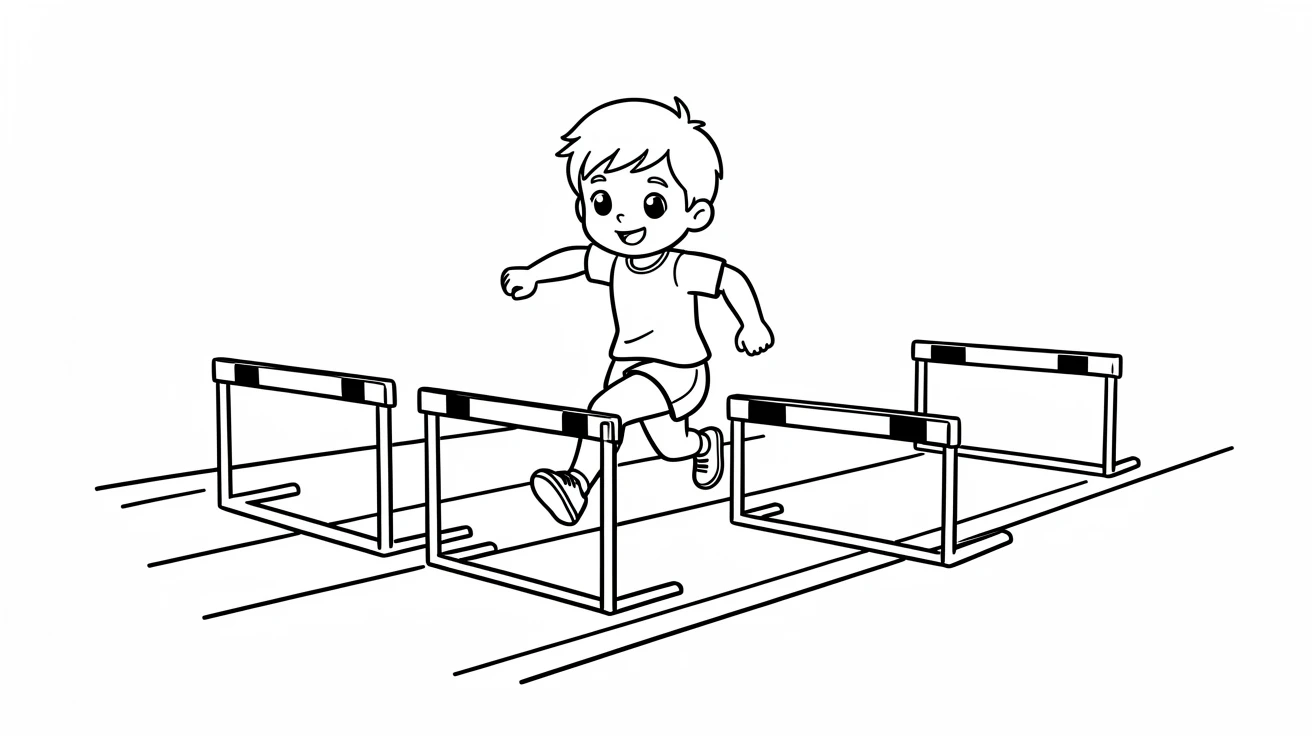 A young athlete practicing hurdles on an empty morning track