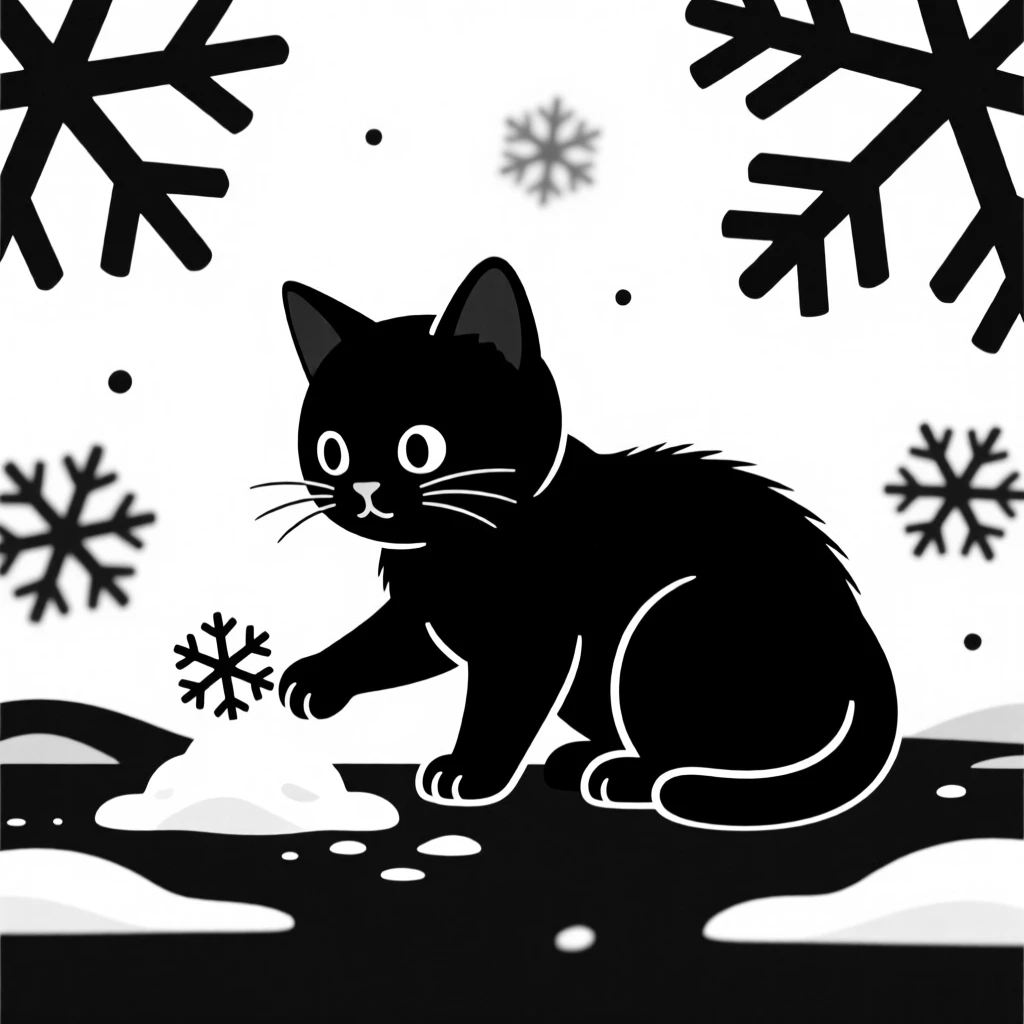 A kitten discovering snow for the first time.
