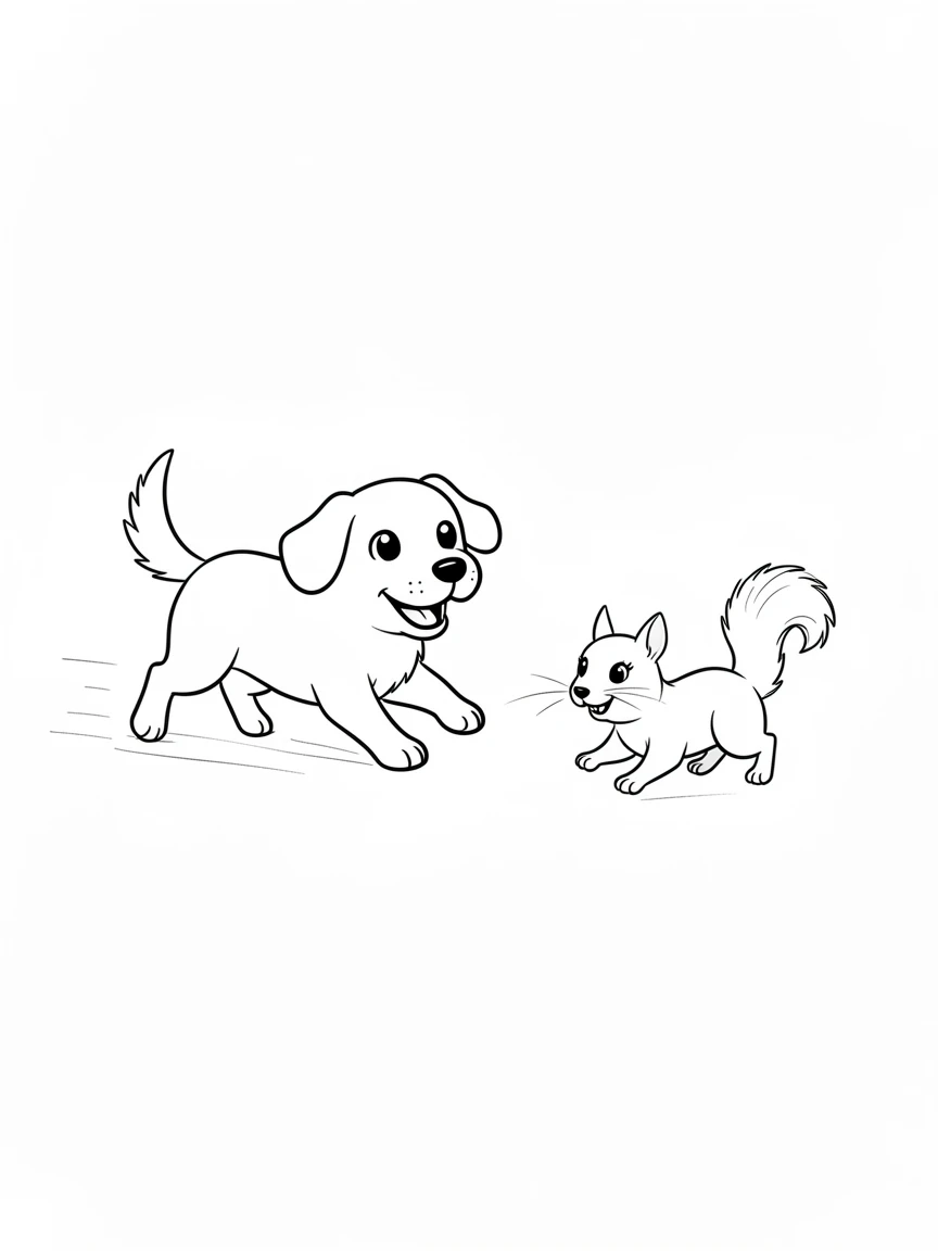 a dog is chasing a squirrel
