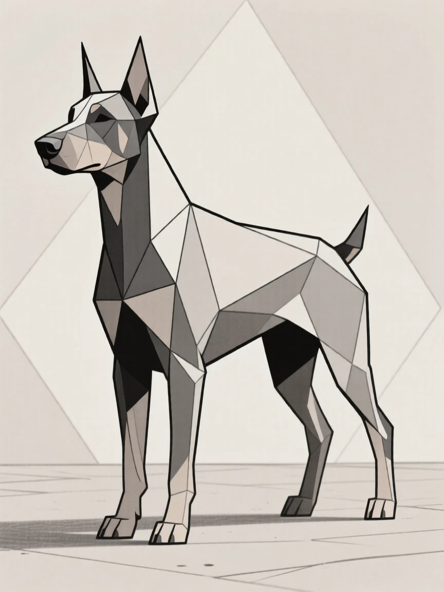 A Doberman standing alert with pointed ears