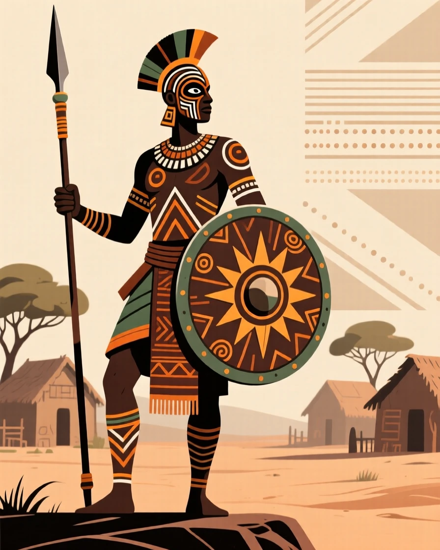 A ceremonial guard standing watch at the edge of the village.